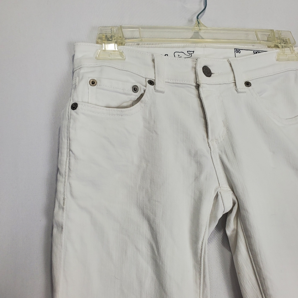 Vineyard Vines White Straight Leg Jeans w/ Blue & Silver Stars Embroidered Sz 00 - Picture 4 of 12